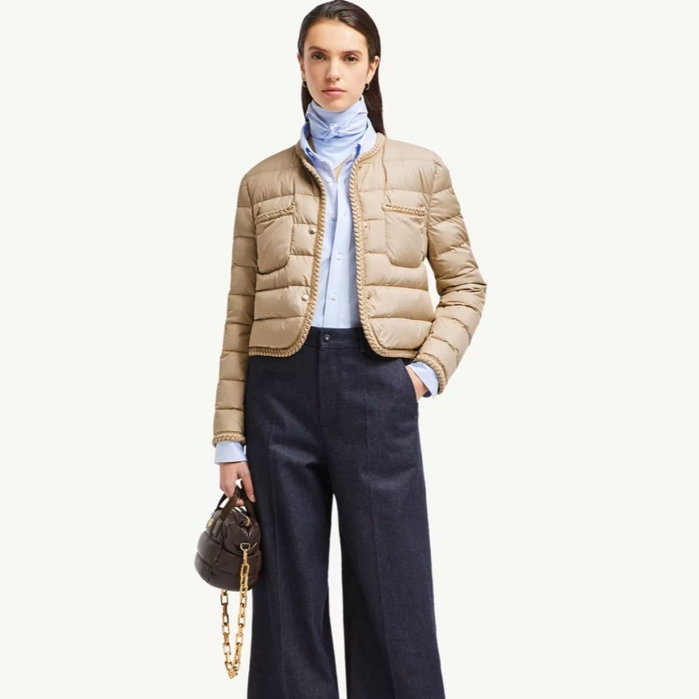 Moncler women Gencay Braided Trim Short Down Jacket 4 XL quiet luxury minimal